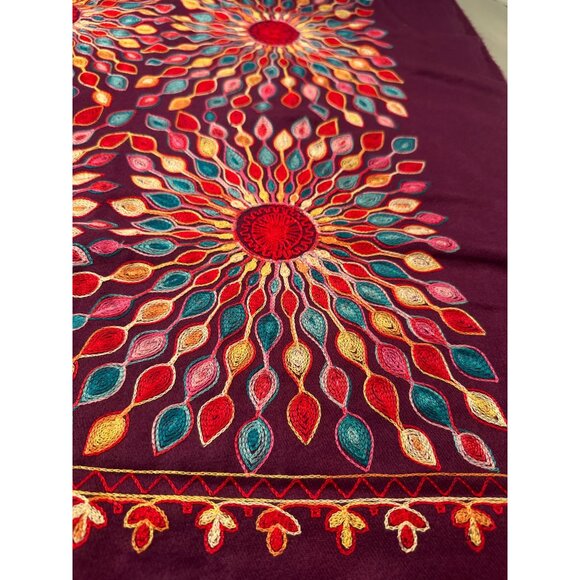 Shawl Floral Embroidered Wrap Scarf Womens Fringe Soft Oversized Purple - Picture 8 of 16